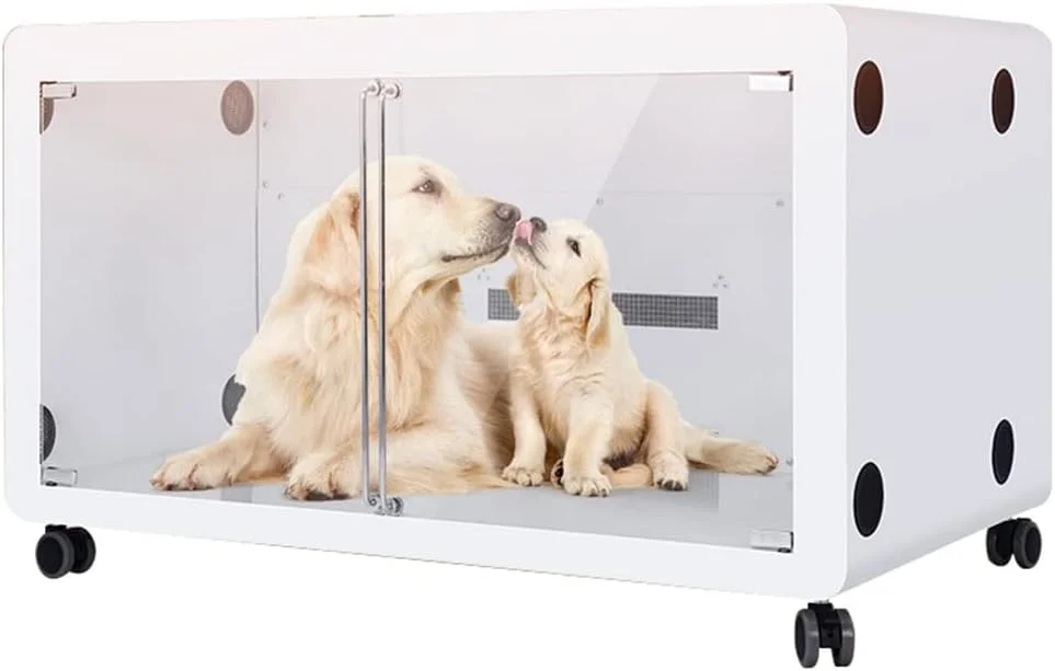 باکس خشک کن موی حیوانات خانگی | باکس خشک کن موی گربه و سگ برای آرایشگاه | باکس خشک کن با گردش هوای گرم ثابت 360 درجه (رنگ: سفید، اندازه: 97x60x60 سانتی متر)
