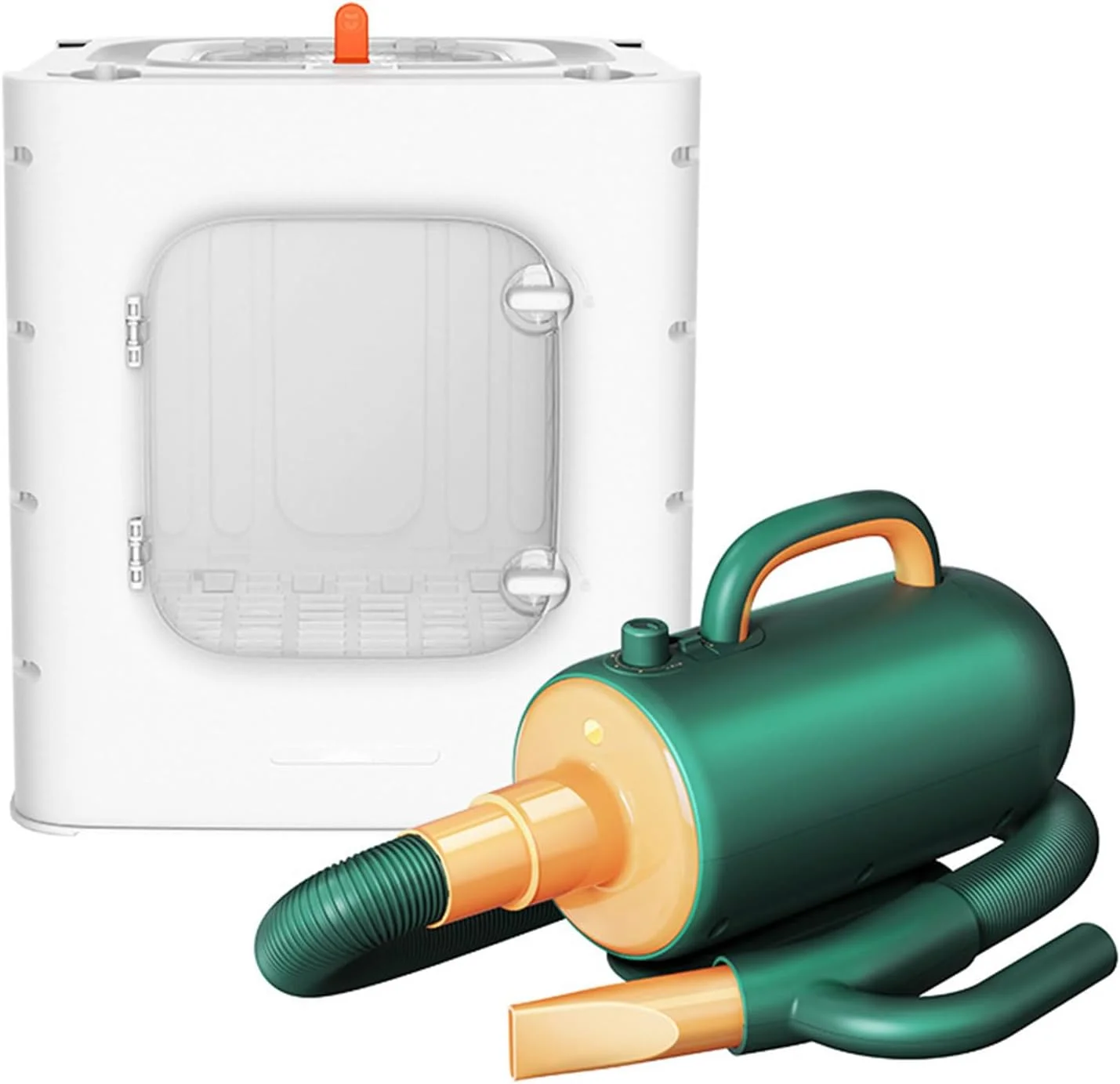 خشک کن موی حیوانات خانگی 2000 واتی، خشک کن 360 درجه حیوانات خانگی با قابلیت تنظیم دما، خشک کن بی صدای 62 لیتری موی حیوانات خانگی، دارای کنترل سرعت هوا و زمان برای خشک کردن موی سگ و گربه - سبز