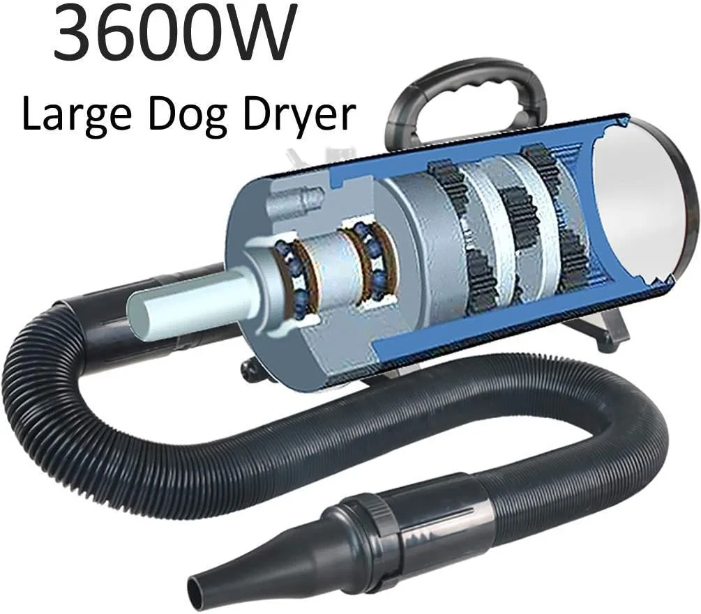 Adinas High Velocity Professional Dog Pet Grooming Hair Force Dryer Blower, 3600W High Power Stepless Adjustable Speed Dryer for Dogs pet Blaster Dryer