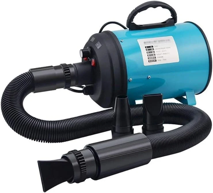 سشوار موی سگ WYJW 2200W با سرعت قابل تنظیم، دمنده نظافت حیوانات خانگی با بخاری - 3 نازل مختلف (رنگ: آبی)