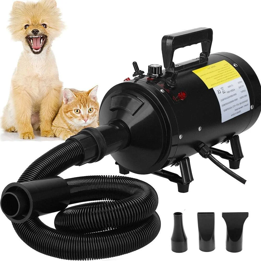 سشوار حیوانات خانگی 500W2800W با سرعت متغیر، سشوار پر سرعت سگ و گربه، دمنده خز، سشوار سریع با 2 درجه حرارت و شلنگ انعطاف پذیر مشکی