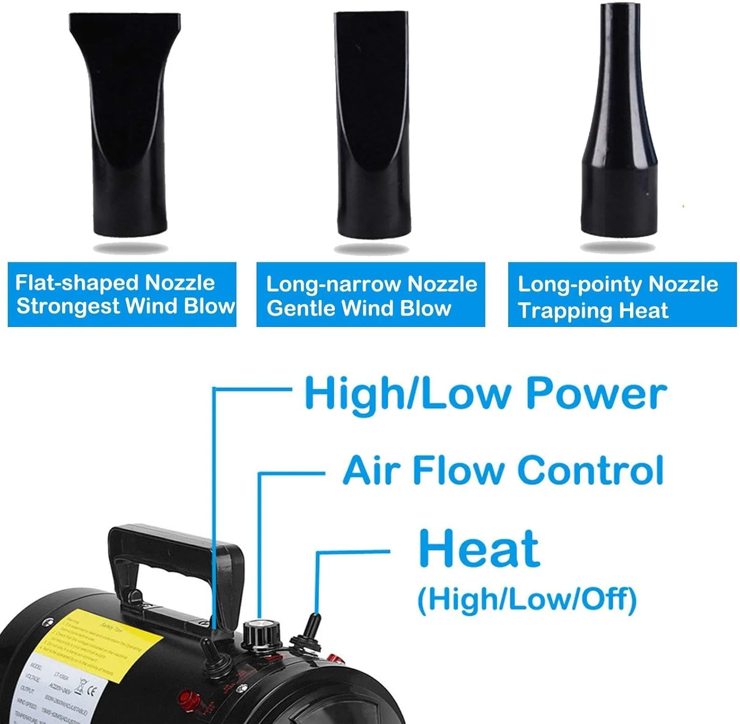 سشوار موی سگ 2200 وات، سشوار نظافت حیوانات خانگی با صدای کم به همراه 3 نازل و شلنگ 2.5 متری با کنترل سرعت پیوسته سشوار موی سگ 2200 وات، سشوار نظافت حیوانات خانگی با صدای کم به همراه 3 نازل و شلنگ 2.5 متری با کنترل سرعت پیوسته