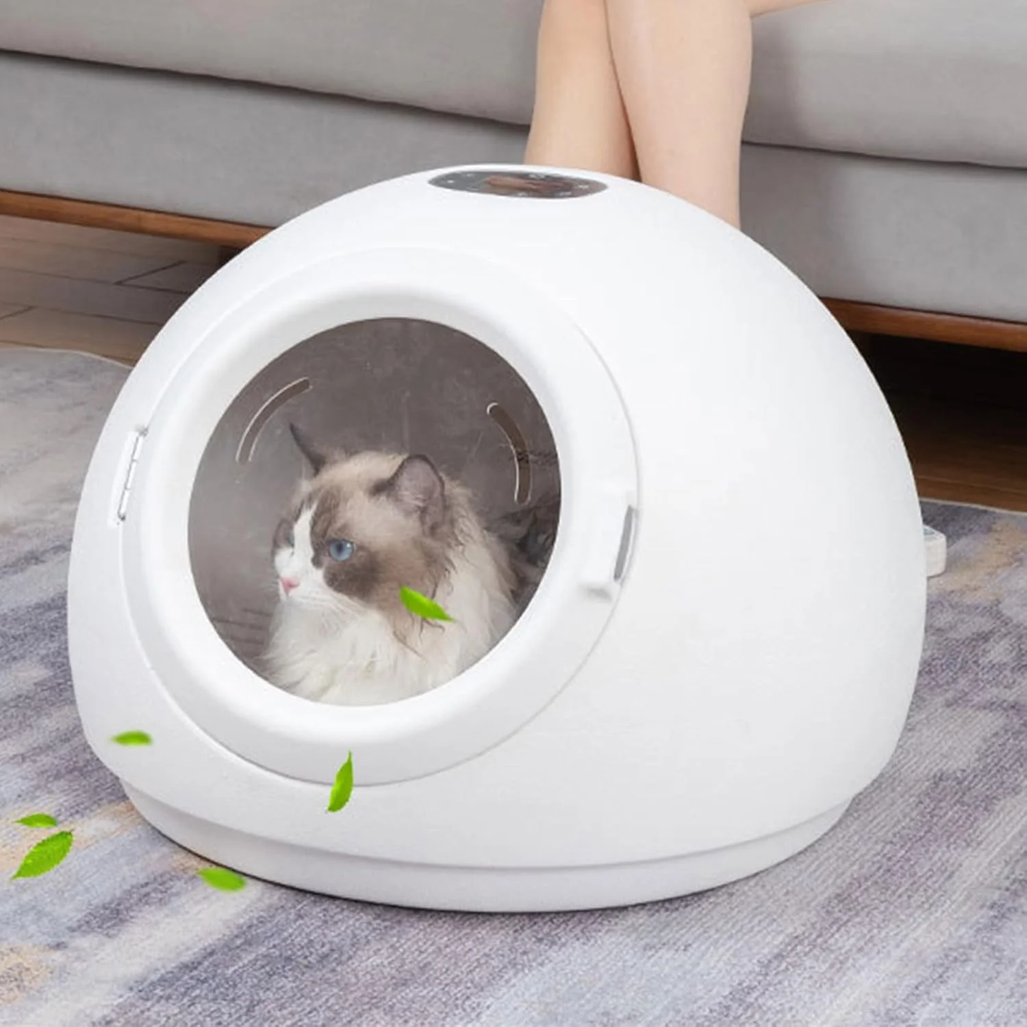 خشک کن موی حیوانات خانگی با کنترل دمای 20 تا 45 درجه سانتیگراد، خشک کن موی حیوانات خانگی 55 لیتری، کنترل زمان و سرعت باد، خشک کن 360 درجه حیوانات خانگی، خشک کن موی سگ و گربه بی صدا 50 دسی بل