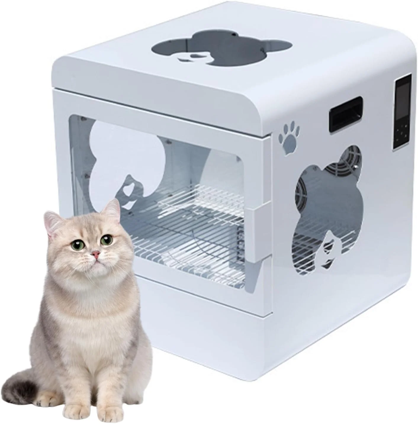 باکس خشک کن موی گربه 360 درجه، خشک کن موی حیوانات خانگی با تنظیم دما 20-45 درجه سانتیگراد، خشک کن موی سگ چند منظوره 1600 وات، کنترل زمان 1-99 دقیقه برای حیوانات خانگی تا 10 کیلوگرم