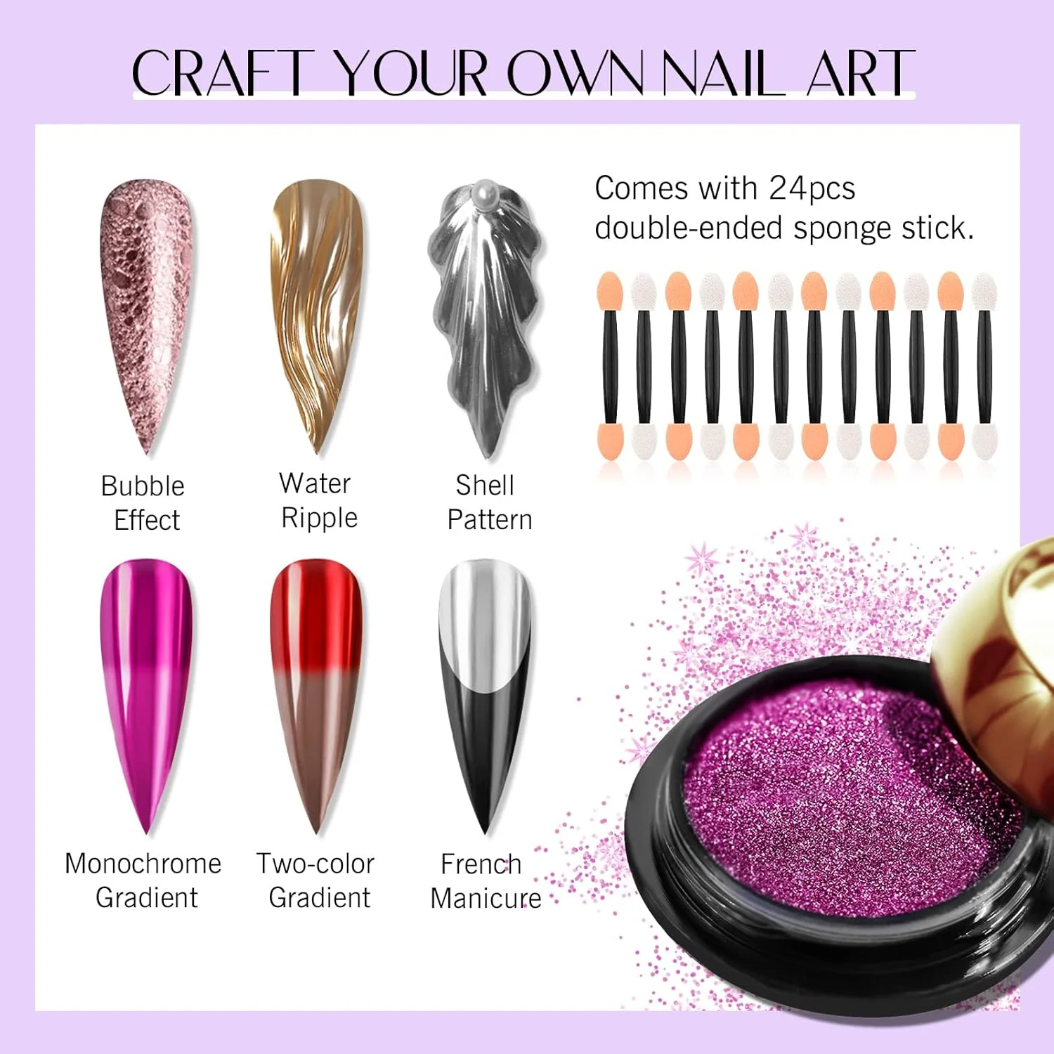 ست پودر کروم ناخن ساویلند - 24 رنگ پودر طراحی ناخن، پیگمنت با افکت آینه ای متالیک لیزری هولوگرافیک، اکلیل ناخن، تزئین مانیکور برای سالن ناخن، استفاده خانگی و هدیه کریسمس