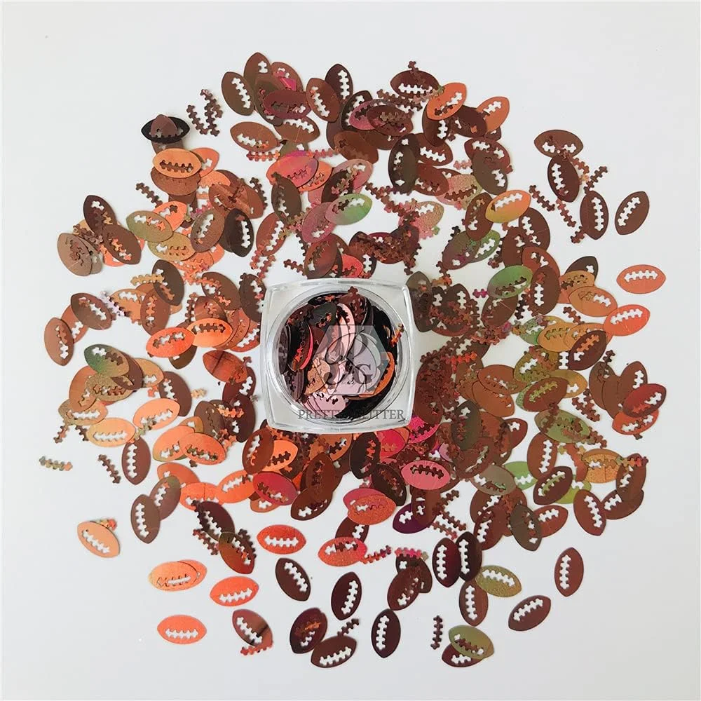 PrettyG 10 گرم در هر بسته - پودر اکلیل طرح توپ راگبی قهوه ای هولوگرافیک - مناسب برای آرایش صورت و بدن، طراحی ناخن، جشن ها و مهمانی ها LB406