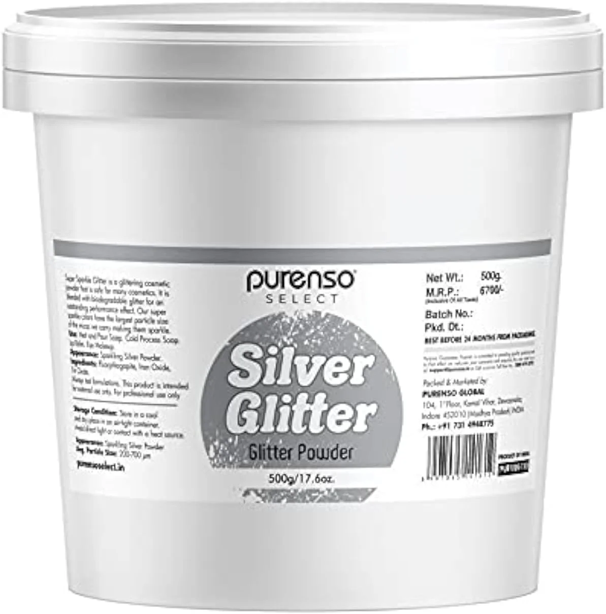 پورنسو سلکت - پودر اکلیل نقره ای، 500 گرم مناسب برای ساخت صابون، شمع، برق لب، ناخن، توپ حمام، صنایع دستی هنری، رزین
