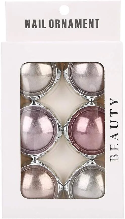 پودر آینه ای ناخن 6 عددی، پودر رنگدانه اکلیلی DIY، پودر تزئین ناخن حرفه ای، تزئینات رنگارنگ مانیکور برای سالن زیبایی هنر ناخن و استفاده در منزل