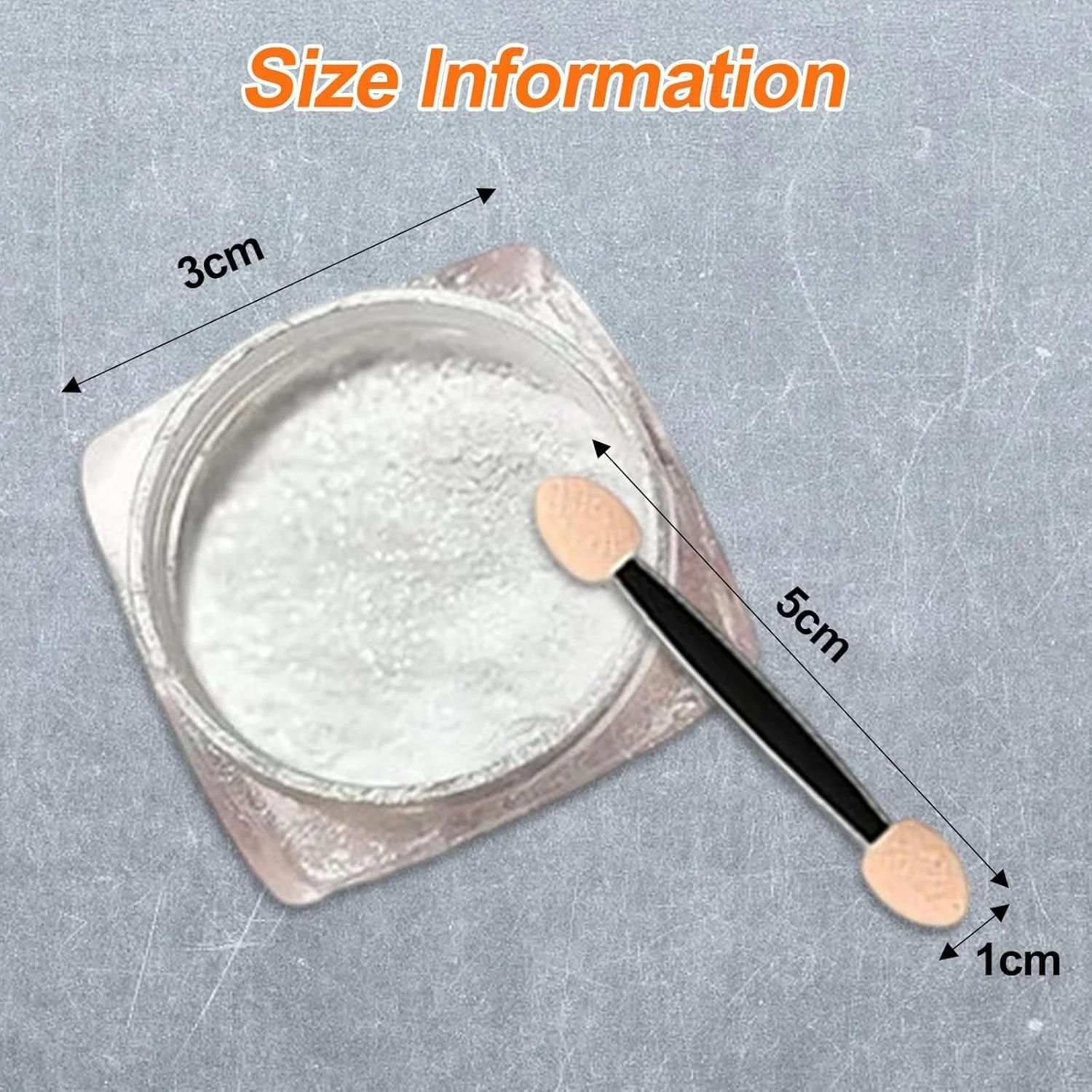 1 عدد پودر ناخن مرواریدی سفید آینه‌ای، 1 عدد چوب اسفنجی، جلوه مهتابی، پودر کروم مرواریدی سفید، اکلیل کروم برای طراحی ناخن