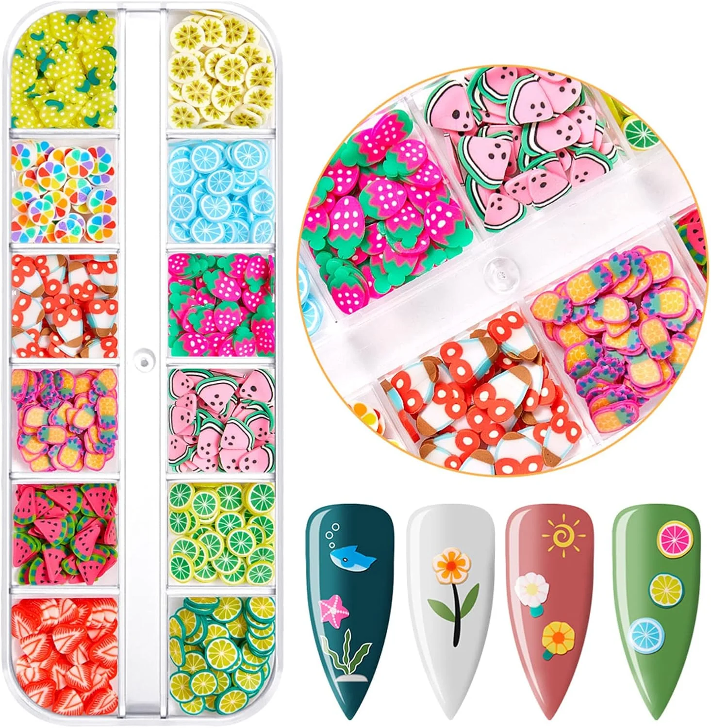 پولک های سفالی نرم، اکلیل آرایشی، پولک های هنری ناخن، میوه ها، گل ها، حیوانات دریایی، پودر اکلیلی برای تزئین ناخن، برش های هنری ناخن زیبا H