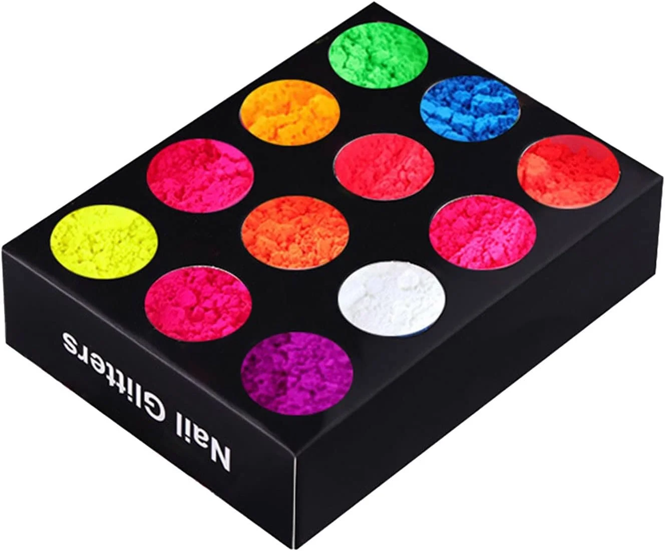 پودر ناخن فلورسنت شب تاب، اکلیل ناخن، رنگدانه فلورسنت شب، پودر اکلیلی ناخن، ابزار زیبایی طراحی ناخن 12 رنگ