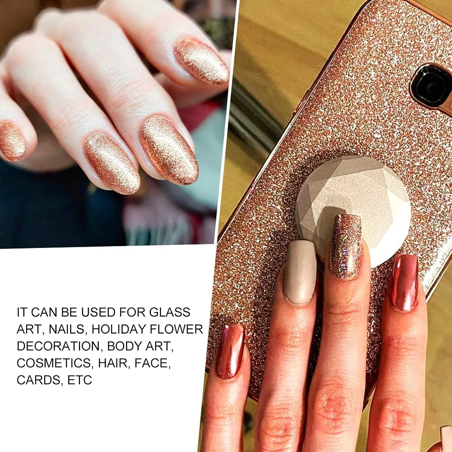 پودر رنگدانه‌ شب‌تاب، پودر رنگدانه‌ شب‌تاب 2 رنگ، اکلیل مانیکور آرایشی هنر ناخن DIY، رنگ درخشان نئون با روشنایی بالا برای رزین رنگ اکریلیک هنرهای زیبا، 50 گرم (رزگلد)