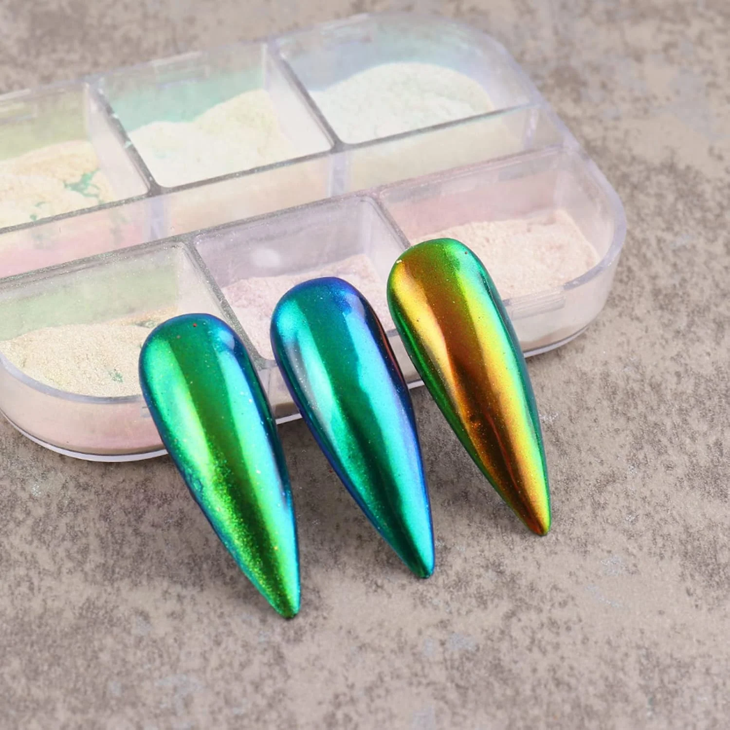 پودر ناخن اکلیلی، پودر اکلیل طراحی ناخن، پودر درخشان DIY طرح صدف دریایی برای تزئین ناخن