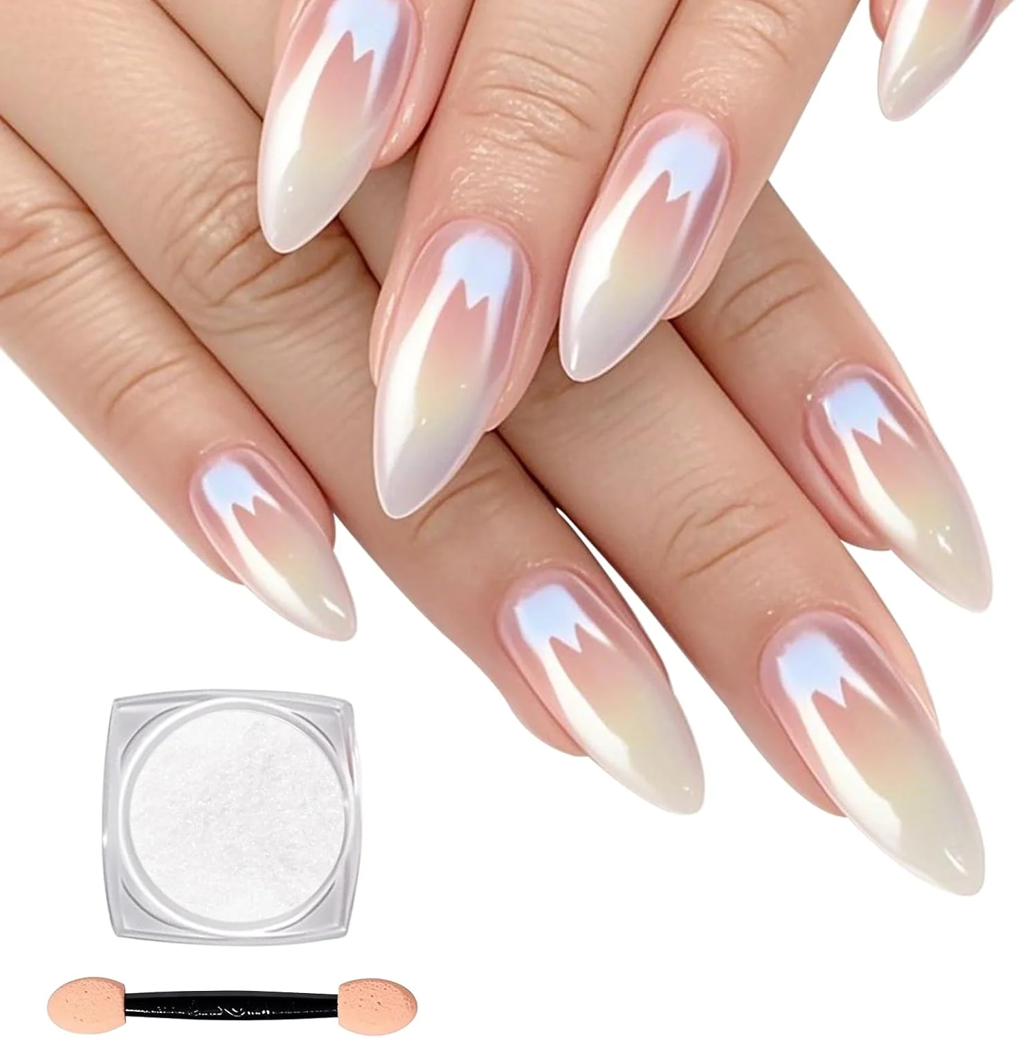 پودر ناخن کروم مروارید سفید، پودر اکلیل جواهرات ناخن صدفی جادویی با جلوه آینه ای، رنگدانه هولوگرافیک، پودر ناخن نئون یخ مرواریدی سمفونی پری دریایی، تزئینات طراحی ناخن DIY