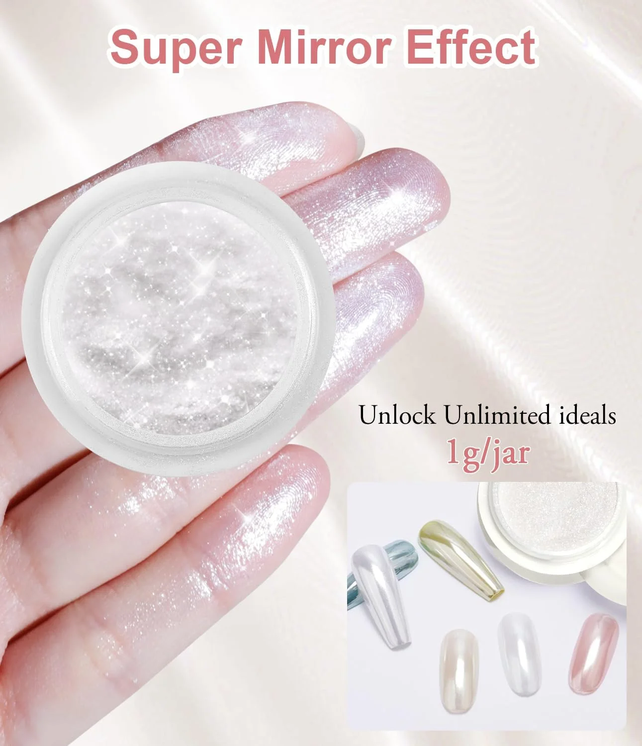 پودر کروم مرواریدی ناخن LEDSUUEI: پودر کروم دونات شیشه ای هولو سفید براق، پودر اکلیل پری دریایی شفق قطبی شفاف، رنگدانه اثر آینه جادویی یخی برای طراحی و تزئین ناخن