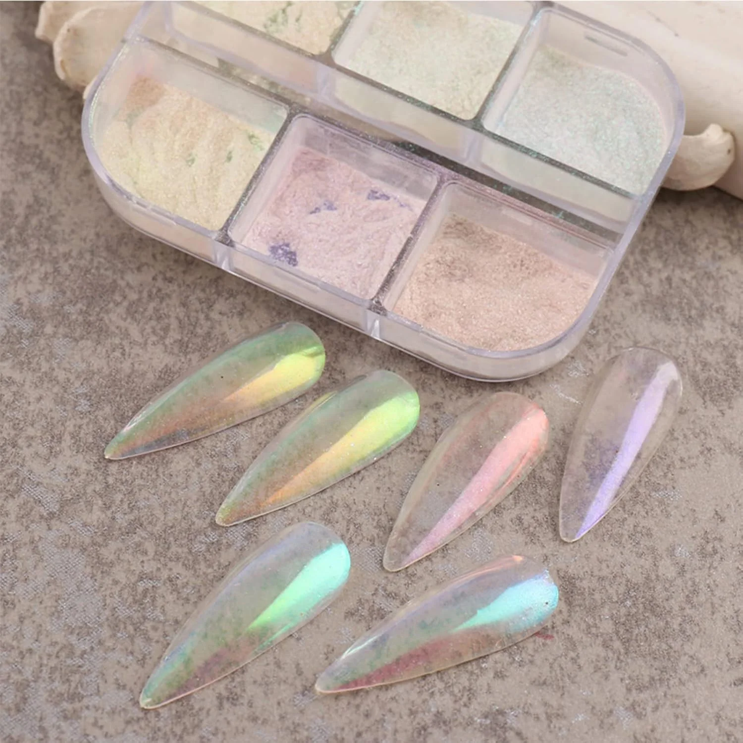 پودر ناخن Pepisky، اکلیل ناخن، پودر اکلیل طراحی ناخن، پودر درخشان DIY طرح صدف دریایی، تزئینات طراحی ناخن