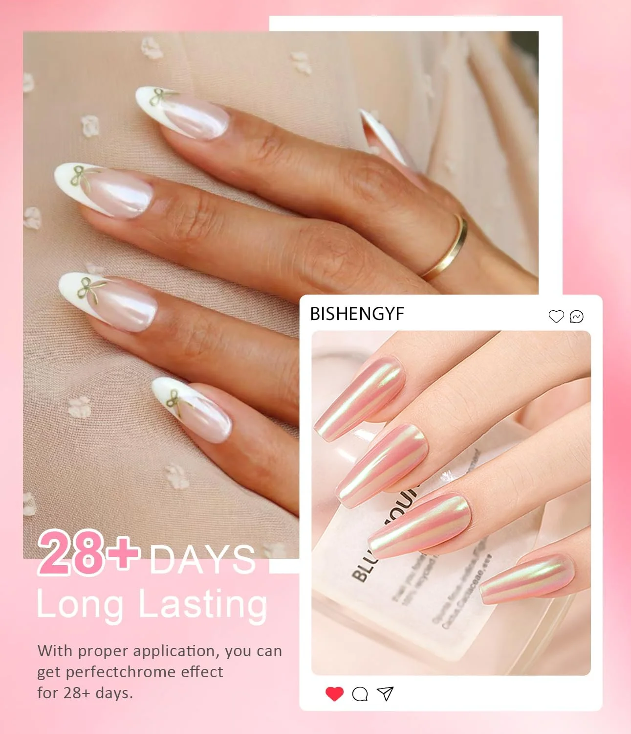 پودر کروم مرواریدی ناخن BISHENGYF - 3 عدد پودر کروم سفید شفق قطبی ناخن، پودر کروم یخی شفاف برای ناخن، اکلیل، پودر رنگدانه اثر آینه جادویی مرواریدی دونات لعاب دار - طراحی ناخن DIY