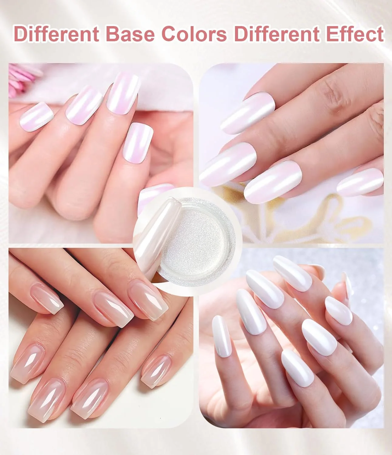 پودر کروم مرواریدی ناخن LEDSUUEI: پودر کروم دونات شیشه ای هولو سفید براق، پودر اکلیل پری دریایی شفق قطبی شفاف، رنگدانه اثر آینه جادویی یخی برای طراحی و تزئین ناخن