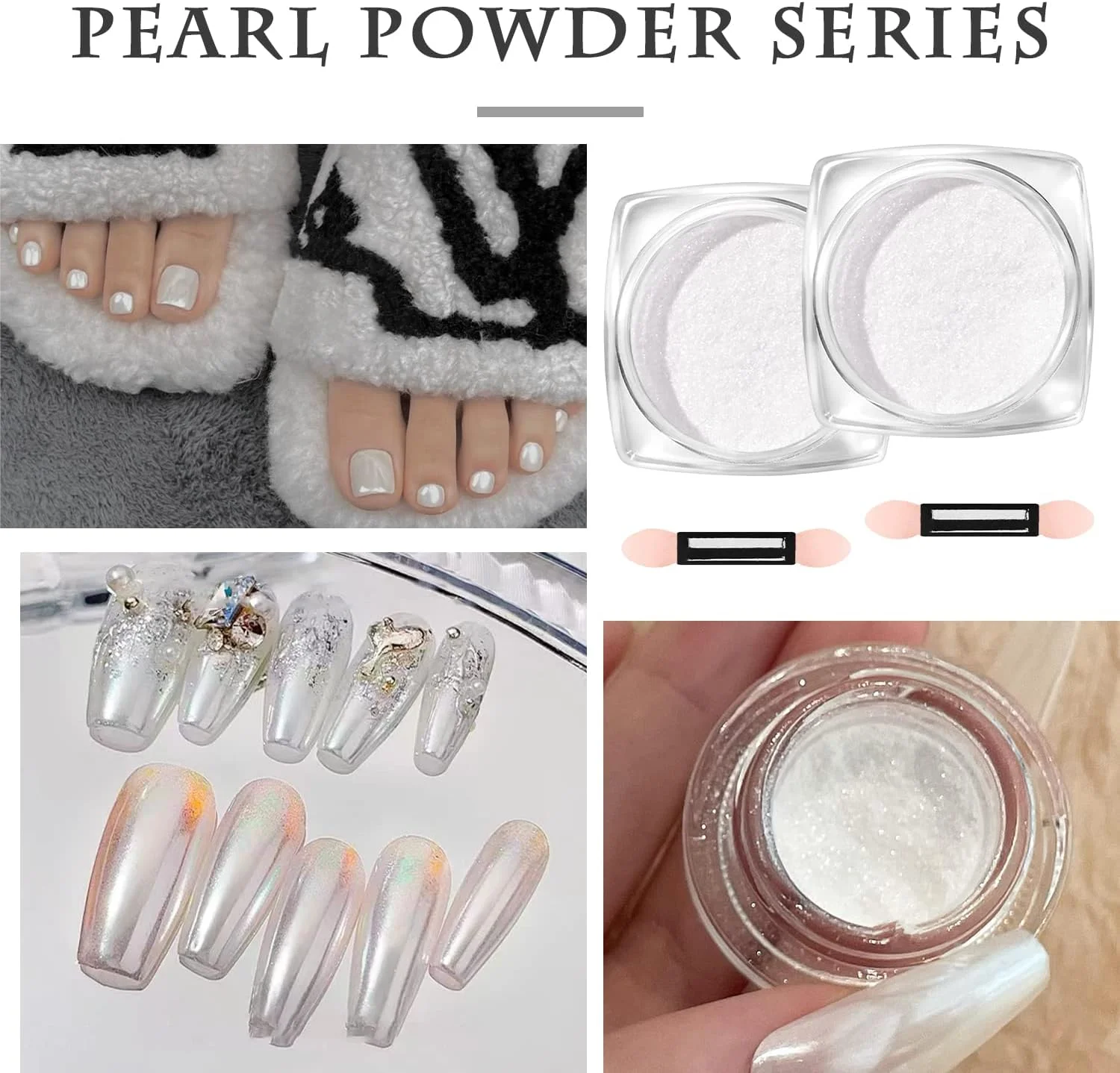 پودر ناخن کروم مروارید سفید، پودر اکلیل جواهرات ناخن صدفی جادویی با جلوه آینه ای، رنگدانه هولوگرافیک، پودر ناخن نئون یخ مرواریدی سمفونی پری دریایی، تزئینات طراحی ناخن DIY