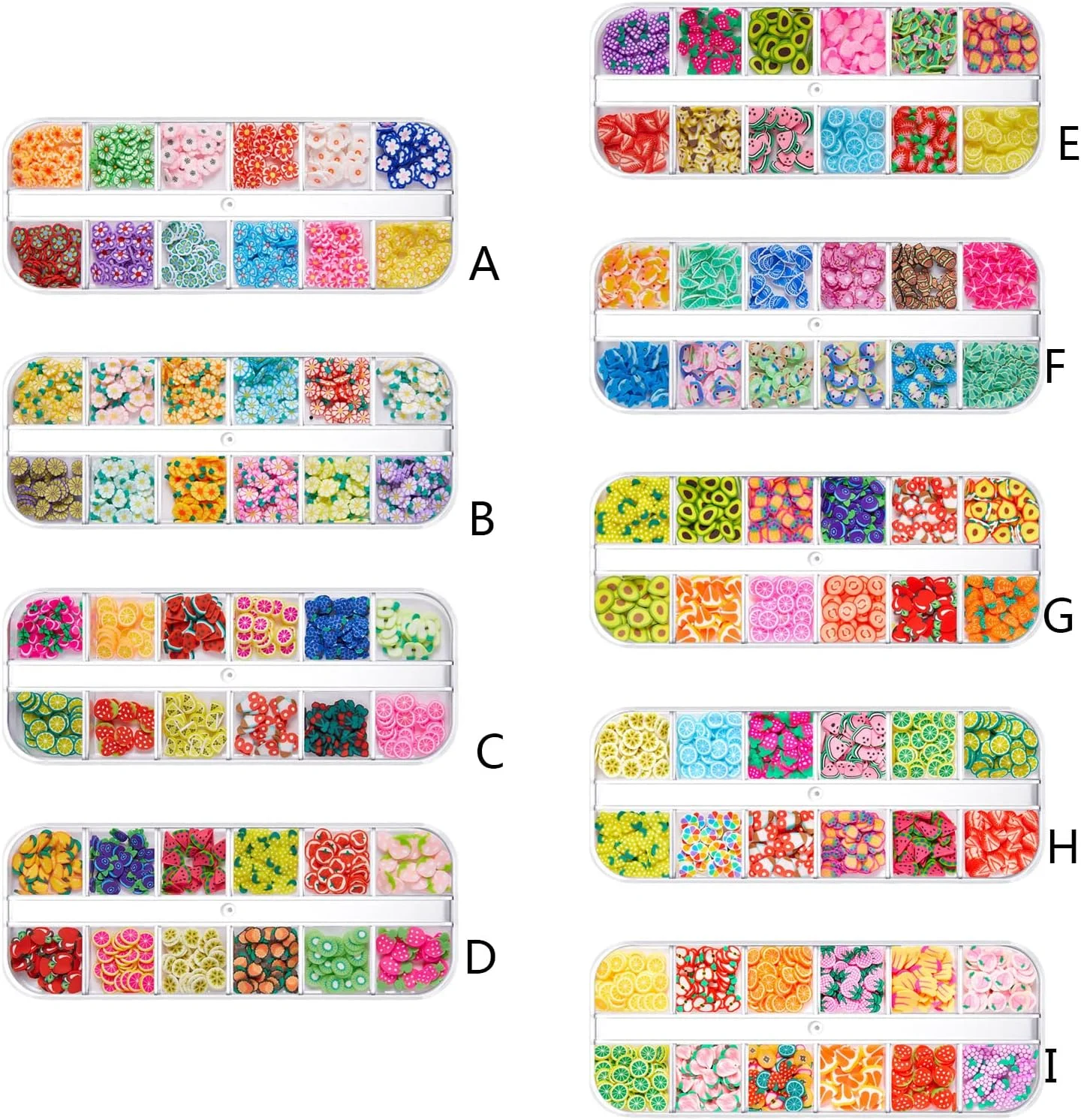 پولک های سفالی نرم، آرایش، هنر ناخن، پولک میوه ای، گل ها، حیوانات دریایی، پودر اکلیلی برای تزئین ناخن، برش های هنری ناخن زیبا مدل A