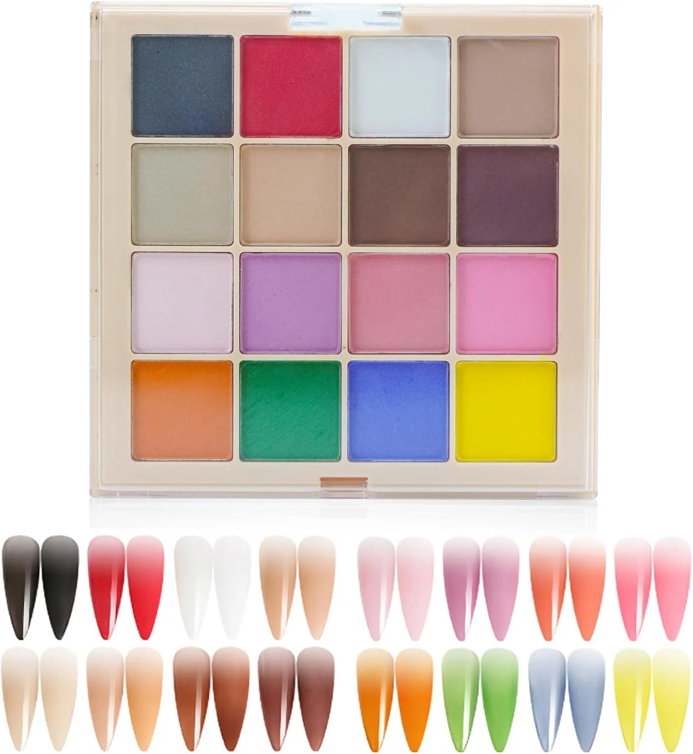 پالت سایه ژل ناخن جامد 16 رنگ، پودر اکلیل آینه ای Aurora برای ناخن، رنگدانه لاک ژل ناخن، تزئینات طراحی ناخن، پودر اکلیل فلزی ناخن برای تزئین ناخن در سالن ناخن (02)