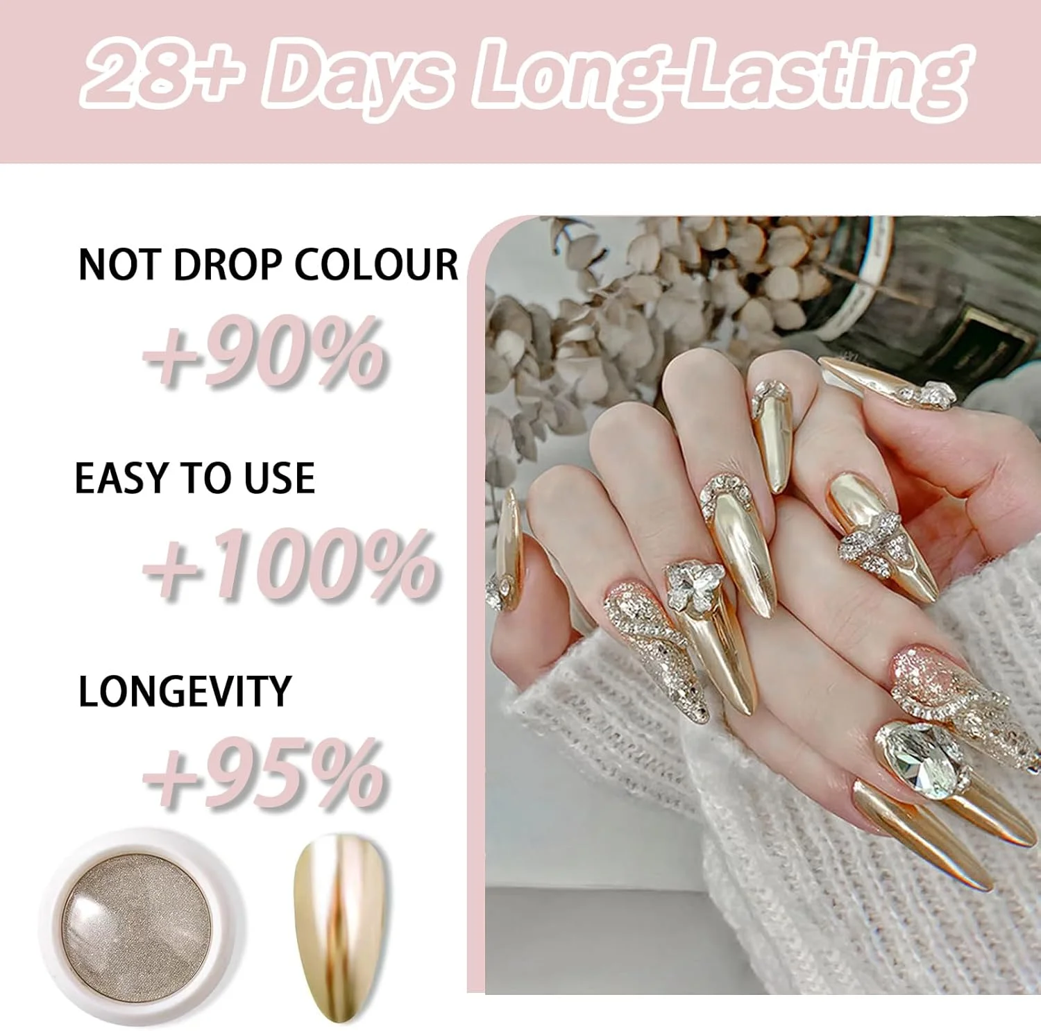 پودر ناخن کروم 6 عددی - پودر ناخن کروم رزگلد برای طراحی ناخن خیره کننده - اکلیل با جلوه آینه جادویی برای تزئین طراحی ناخن