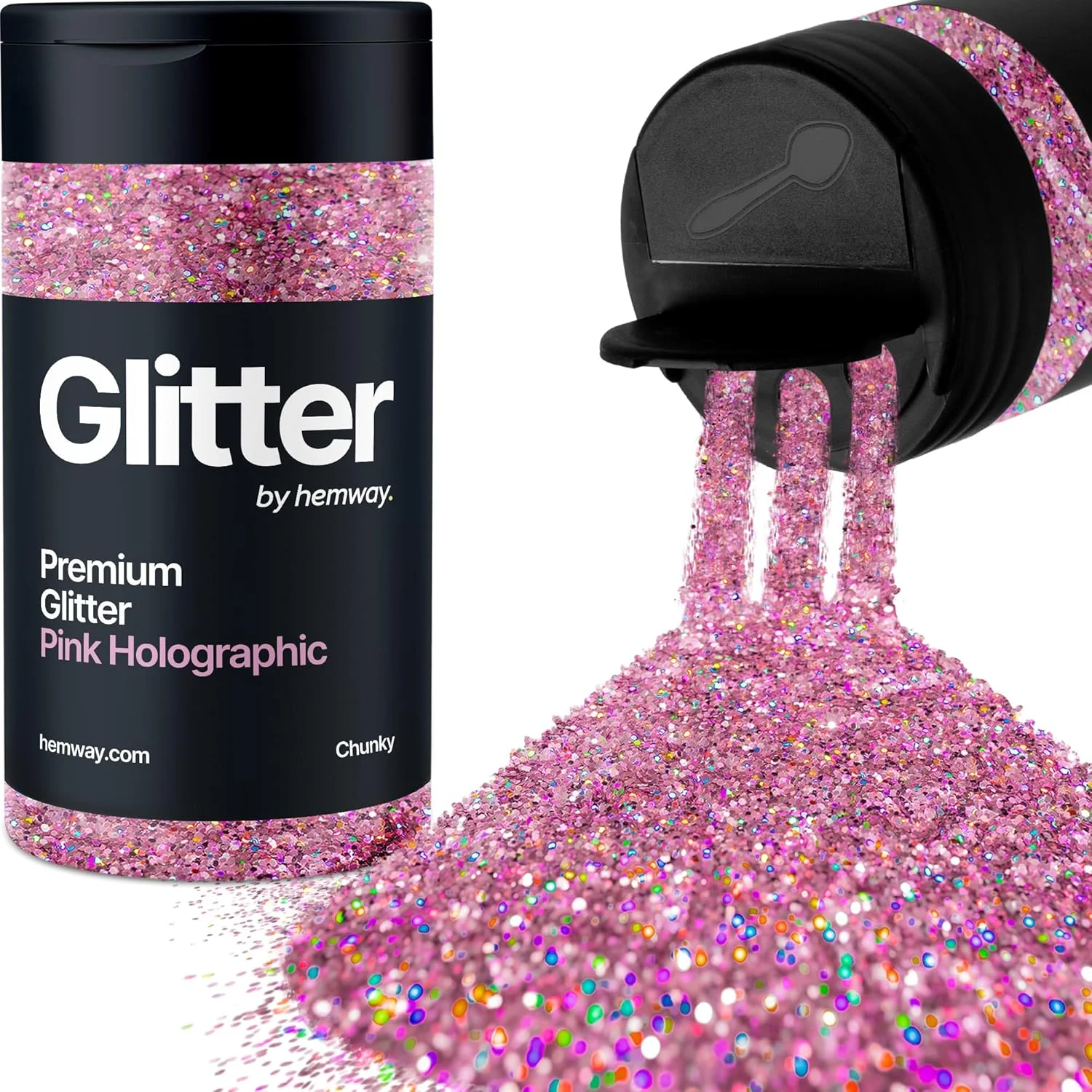 اکلیل صورتی هولوگرافیک Hemway، درشت، 130 گرم / 4.6 اونس، پودر متالیک، اکلیل رزینی برای لیوان‌های اپوکسی، مو، صورت، بدن، چشم، هنر ناخن، جشنواره