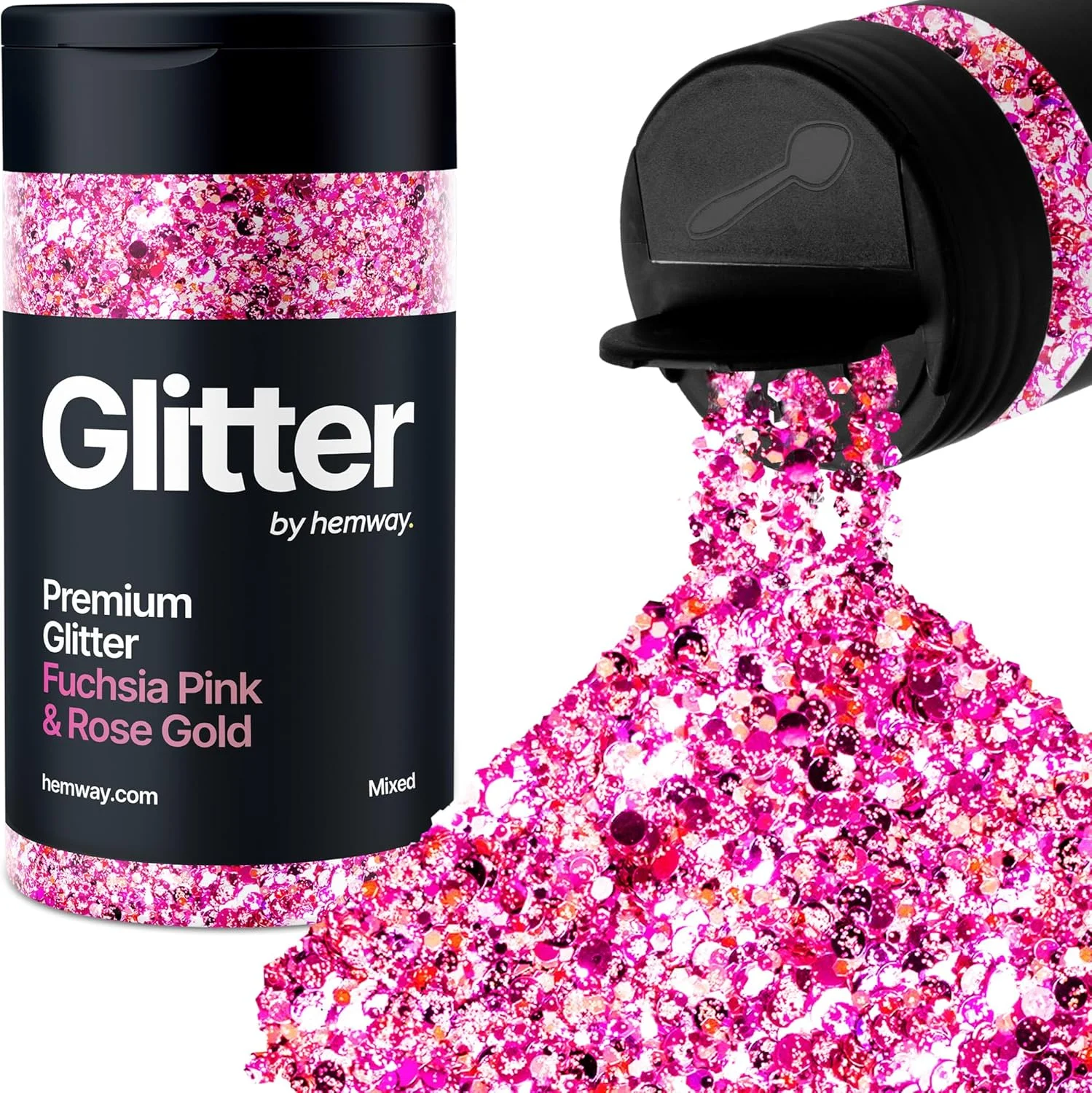 اکلیل درشت Hemway، ۱۰۵ گرم، مخلوطی از پودر اکلیل، پولک و ذرات فلزی مناسب هنر ناخن، بدن، صورت، چشم، مو، رزین اپوکسی، لیوان، صنایع دستی و مهمانی - ترکیب صورتی سرخابی و رزگلد