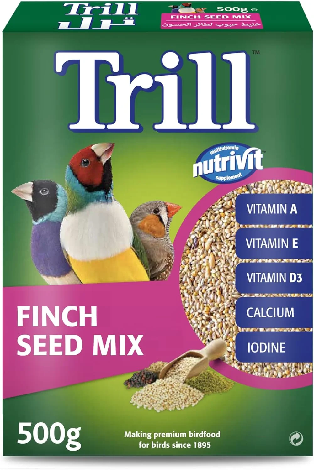 مخلوط دانه تریل برای فنچ 500 گرمی، غذای پرنده، دانه پرنده فنچ، ترکیبی متعادل از دانه های نوتریویت، غذای کامل برای پرندگان