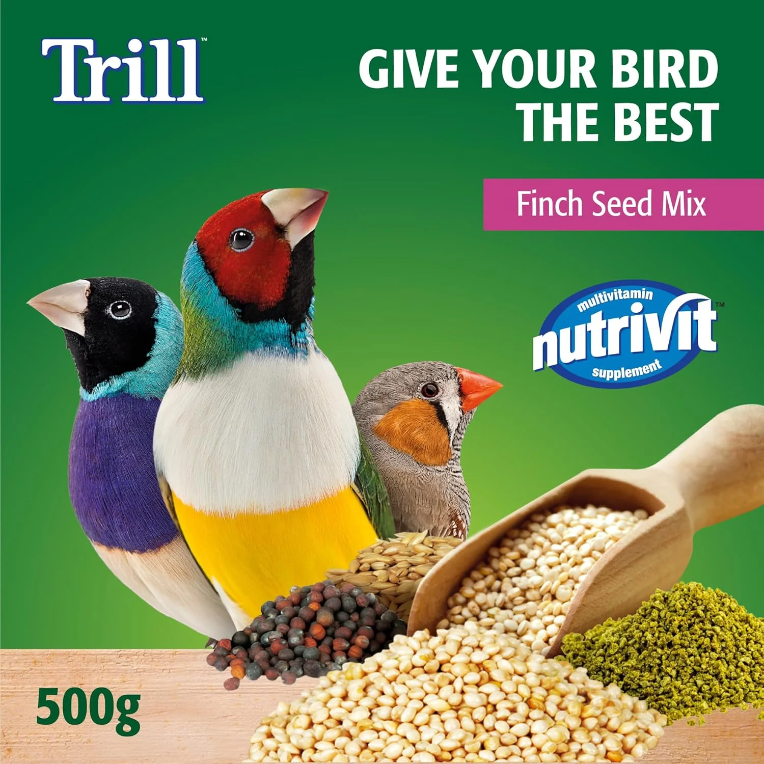 مخلوط دانه تریل برای فنچ 500 گرمی، غذای پرنده، دانه پرنده فنچ، ترکیبی متعادل از دانه های نوتریویت، غذای کامل برای پرندگان