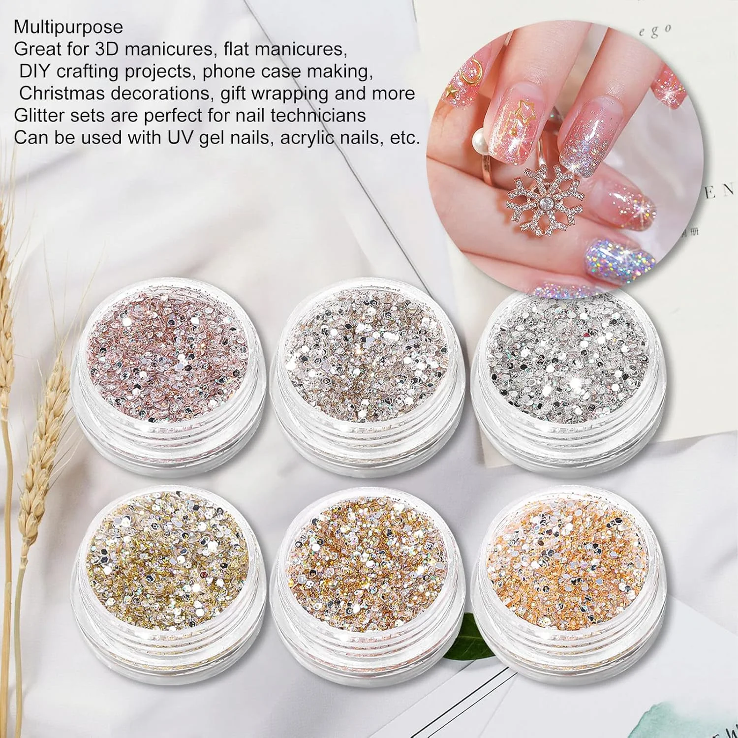 اکلیل ناخن، پولک های طراحی ناخن، پودر اکلیل ناخن، کیت پولک های پودر اکلیلی ناخن، پولک های براق ناخن برای تزئین ناخن، مناسب برای استفاده در منزل و سالن های مانیکور