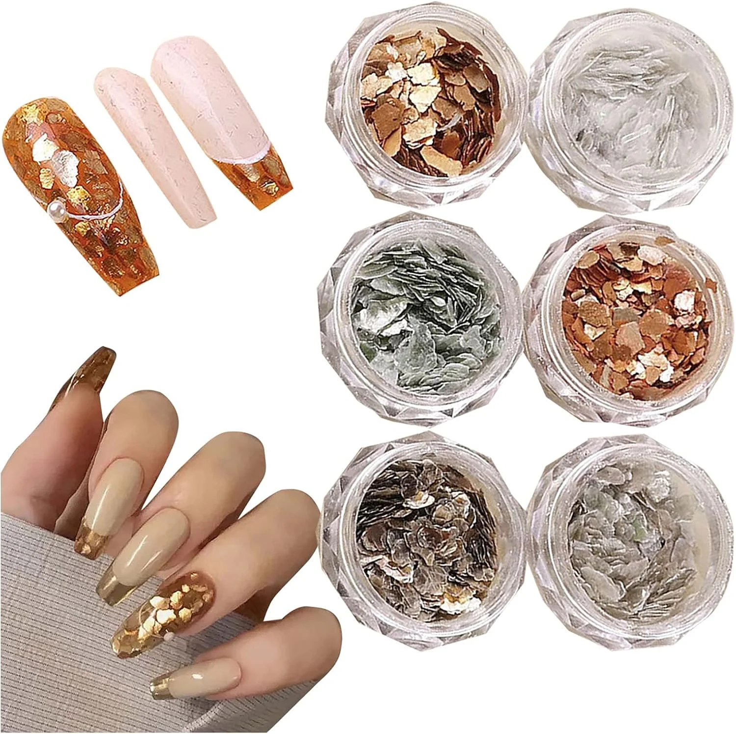 پودر اکلیل ناخن پولک تزئینات طراحی ناخن فویل تکه های نامنظم صدف اکلیل ناخن تکه پولکی طراحی ناخن تزئینات DIY اکلیل برای ناخن (A)