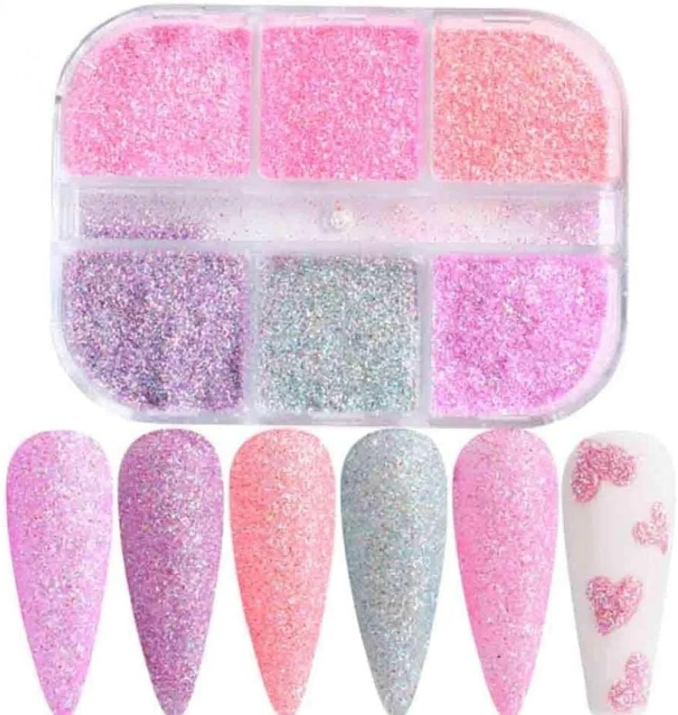 ست پودر شکر صورتی برای طراحی ناخن، پودر براق و میکروسایشی برای جلوه شکر