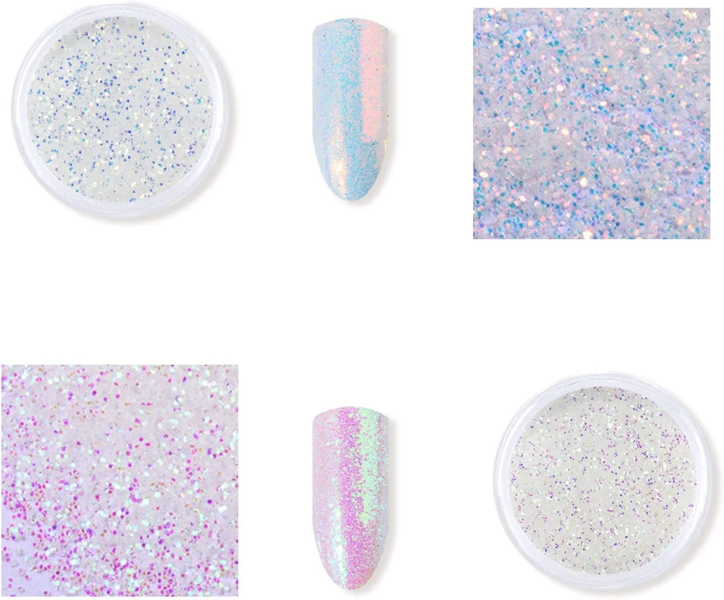 پودر های اکلیل ناخن شکر NLLNT، 6 عدد در هر ست، پودر نئون تک شاخ، پودر ناخن هولوگرافیک تک شاخ درخشان پری دریایی سفید، طراحی زیبای هنر ناخن مانیکور - 1 گرم