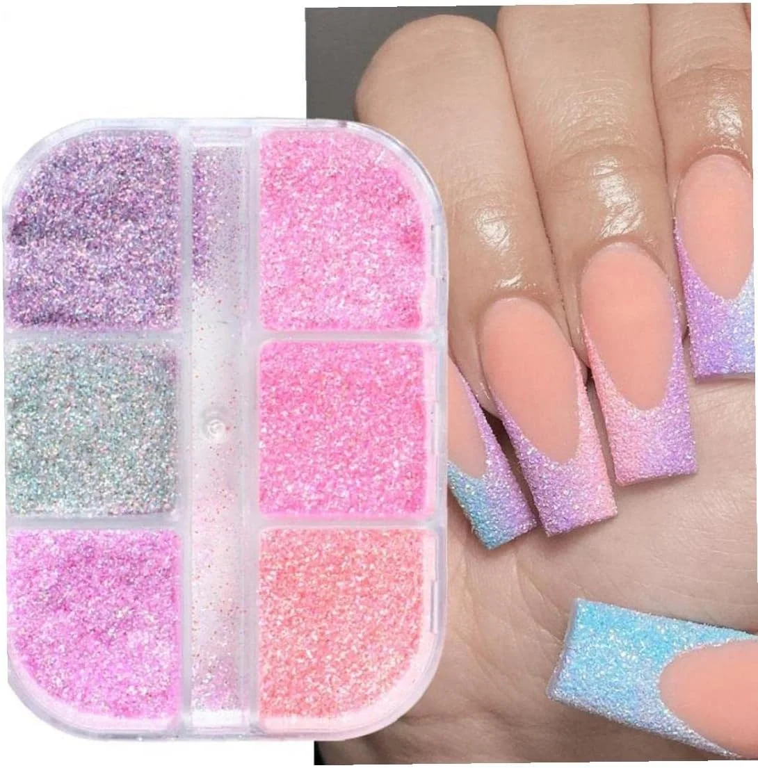 ست پودر شکر صورتی برای طراحی ناخن، پودر براق و میکروسایشی برای جلوه شکر