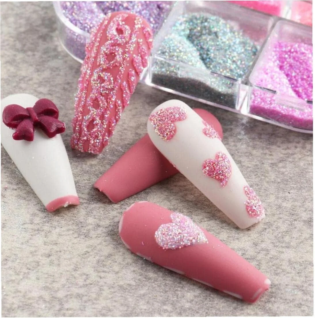 ست پودر شکر صورتی برای طراحی ناخن، پودر براق و میکروسایشی برای ایجاد افکت شکر در مانیکور