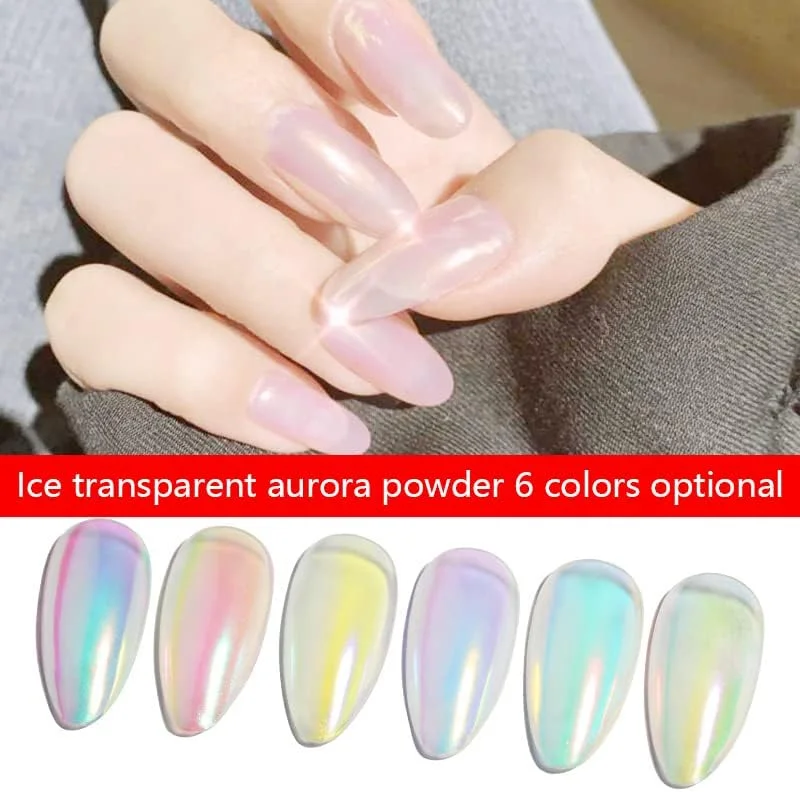پودرهای اکلیل ناخن 6 عددی با اپلیکاتور، نئون فلش کروم تک شاخ رنگی لیزری آینه جادویی رنگدانه مانیکور برای طراحی زیبای هنر ناخن - 0.3 گرم * 6