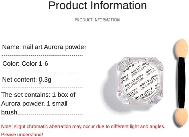 پودرهای اکلیل ناخن 6 عددی با اپلیکاتور، نئون فلش کروم تک شاخ رنگی لیزری آینه جادویی رنگدانه مانیکور برای طراحی زیبای هنر ناخن - 0.3 گرم * 6