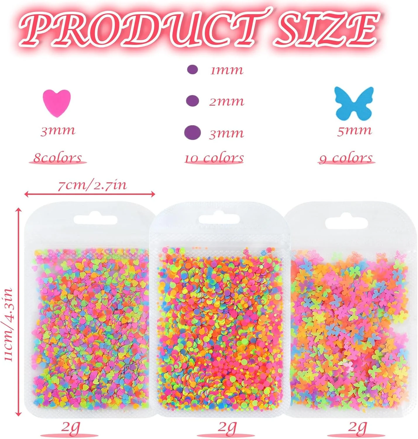 پولک های اکلیلی طراحی ناخن، مجموعه پودر اکلیل مینی، طراحی ناخن سه بعدی شفاف و فوق العاده نازک، پولک های گرد طراحی ناخن، اکلیل برای ناخن با طرح پروانه، قلب، تزئین ناخن برای خانم ها (فلورسانس)