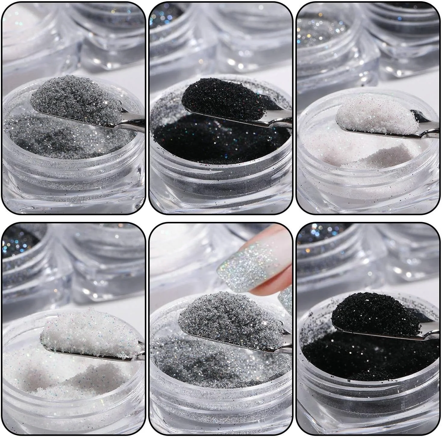 12 عدد اکلیل ناخن، طراحی ناخن، پودر اکلیل هولوگرافیک، تزئین ناخن، پولک ناخن، پودر ناخن، لوازم طراحی ناخن (6 رنگ).