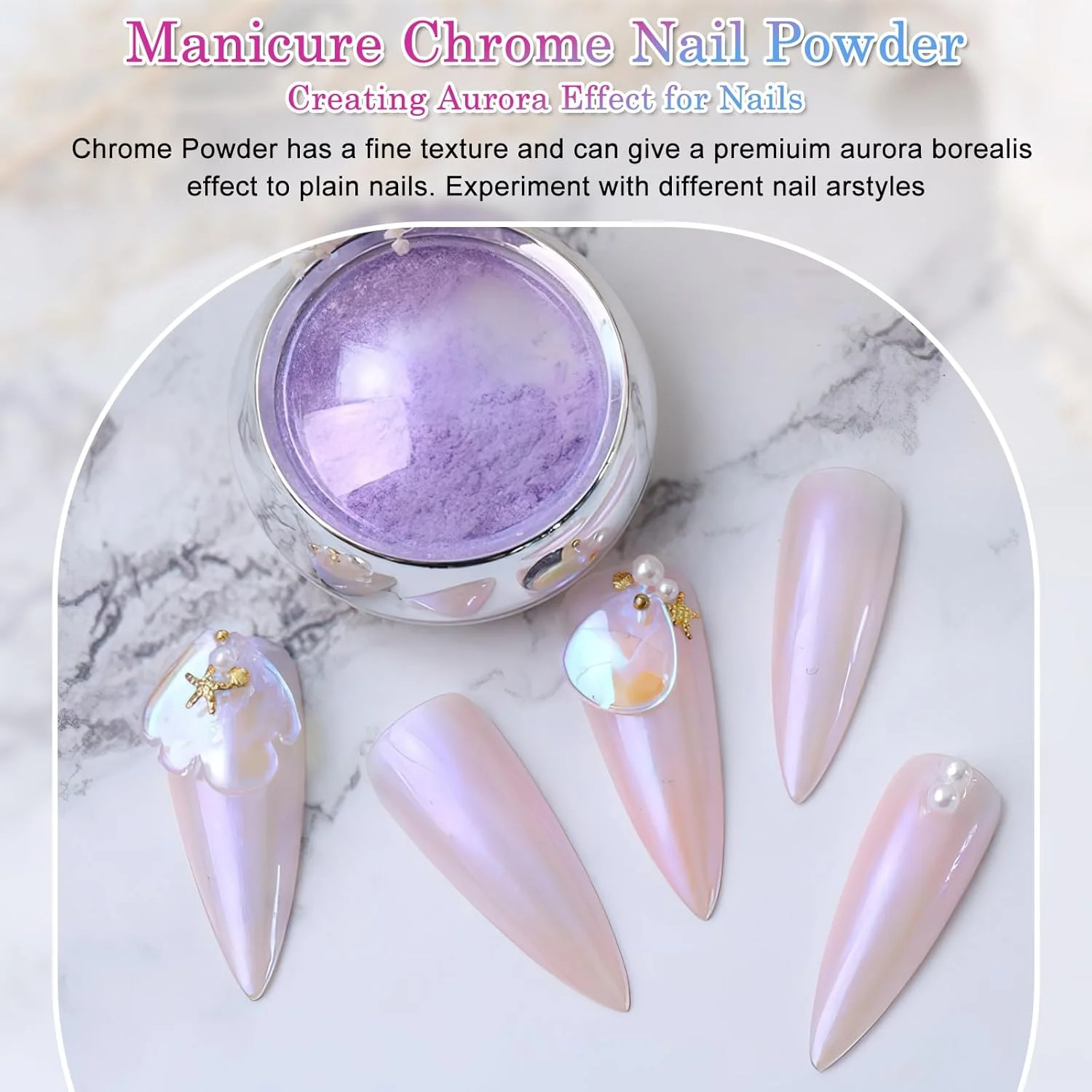 پودر کروم ناخن 6 عددی، پودر اکلیل ناخن کروم با روکش آینه ای جادویی برای طراحی ناخن، کروم ناخن برای رنگ های پایه مختلف، جلوه های مختلف برای طراحی و تزئین ناخن