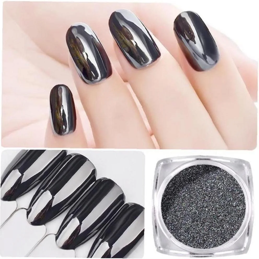 پودر اکلیل ناخن مشکی 1 گرمی، پودر رنگدانه درخشان و خیره کننده، پولک های طراحی ناخن، مناسب برای مانیکور DIY