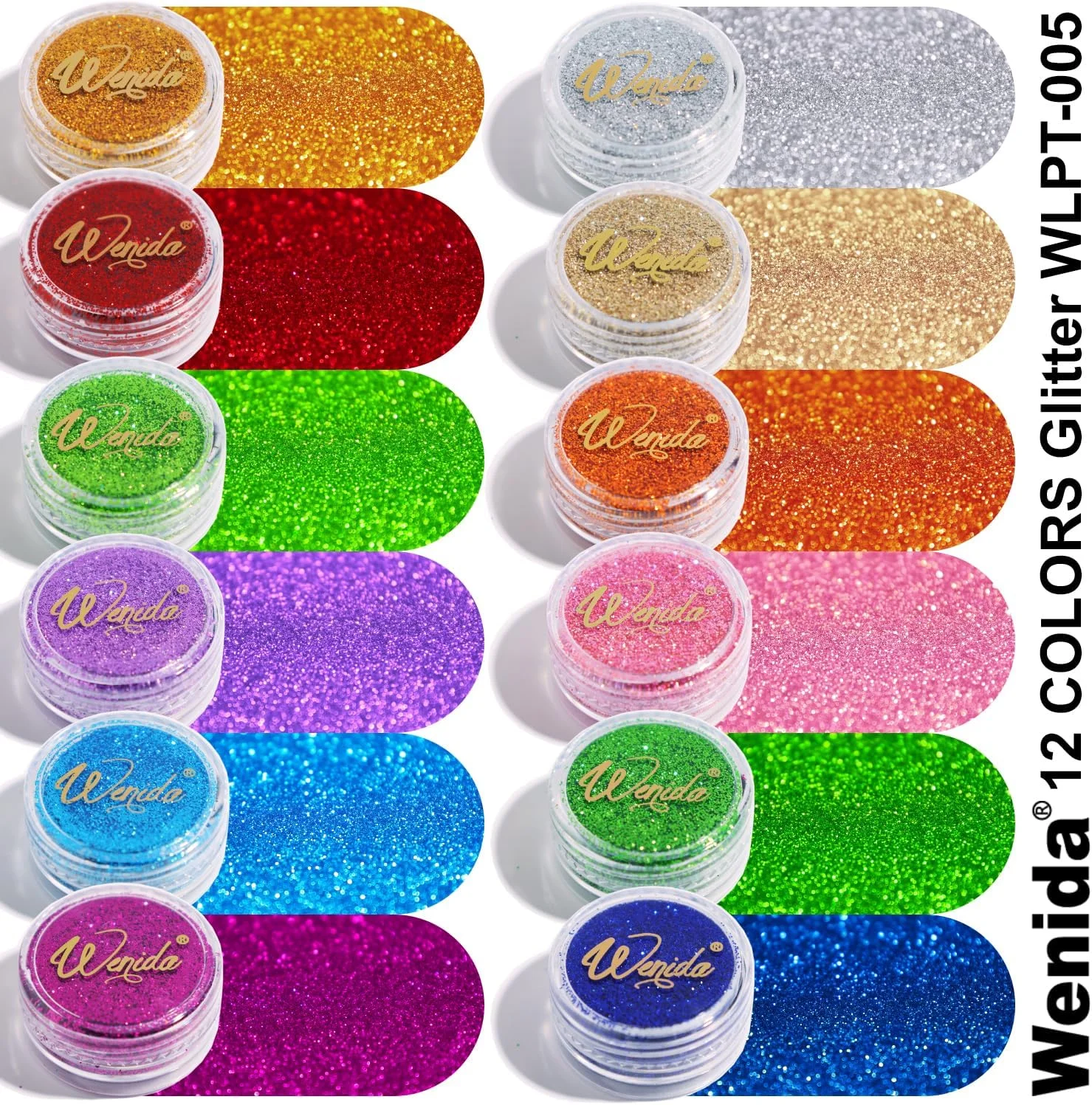 اکلیل ونیدا 12 رنگ هولوگرافیک پودر آرایشی جشنواره پولک اکلیل هنری برای صورت مو بدن ناخن 12 جعبه 12 رنگ # 1