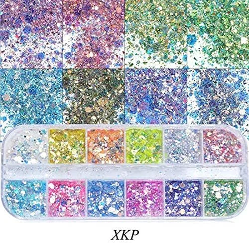 اکلیل ناخن، 12 رنگ/ست پودر پری دریایی پولک اکلیلی هنر ناخن برای تزئین ناخن با ژل UV