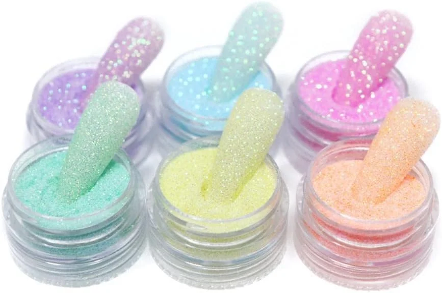 پودر اکلیل ناخن با 6 رنگ زمستانی، جلوه پوشش شکری، رنگدانه طراحی ناخن، اکلیل براق نوک ناخن اکریلیک برای طراحی و تزئین مانیکور DIY، شفاف