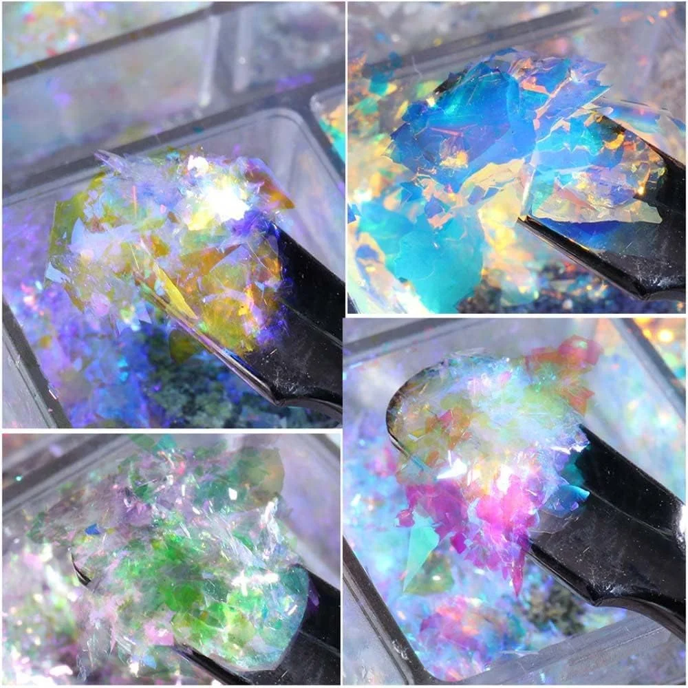 پودر اکلیل ناخن، پولک های برفی یخی خلاقانه DIY، پولک های ابر اطلسی بازتابنده، پولک های تزئینی هنر ناخن (01)