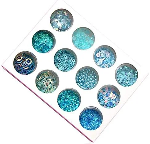 12 جعبه پولک، اکلیل، نگین تخت مرواریدی و پودر اکلیلی برای تزئین ناخن، آرایش چشم و کارهای هنری