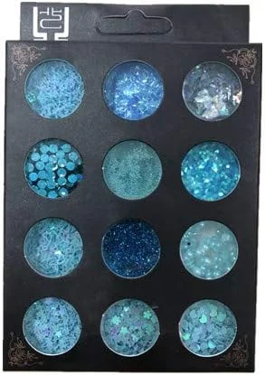 12 جعبه پولک، اکلیل، نگین تخت مرواریدی و پودر اکلیلی برای تزئین ناخن، آرایش چشم و کارهای هنری