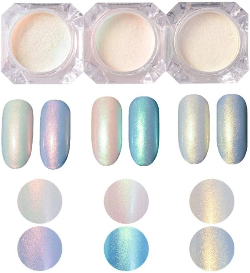 پودر آینه ای طراحی ناخن 1 شیشه پودر مرواریدی پودر اکلیل ناخن صدفی پودر ناخن تغییر رنگ دهنده ژل هولوگرافیک رنگدانه متالیک مانیکور (رنگ تصادفی)