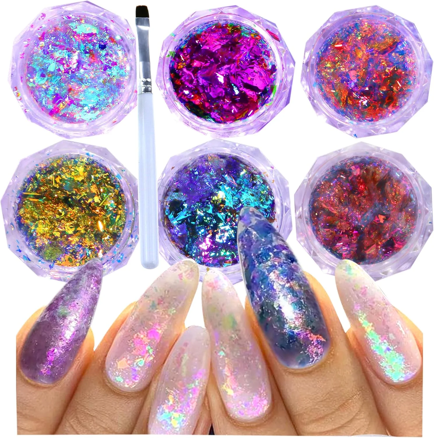 اکلیل ناخن برای طراحی ناخن پولک آفتاب‌پرست فویل ناخن پودر ناخن هولوگرافیک اکلیل تغییر رنگ‌دهنده پودر اکریلیک لاک ناخن رنگین‌کمانی اوپال ست 6 جعبه کیت طراحی ناخن برای زنان دختران فوق‌العاده نازک
